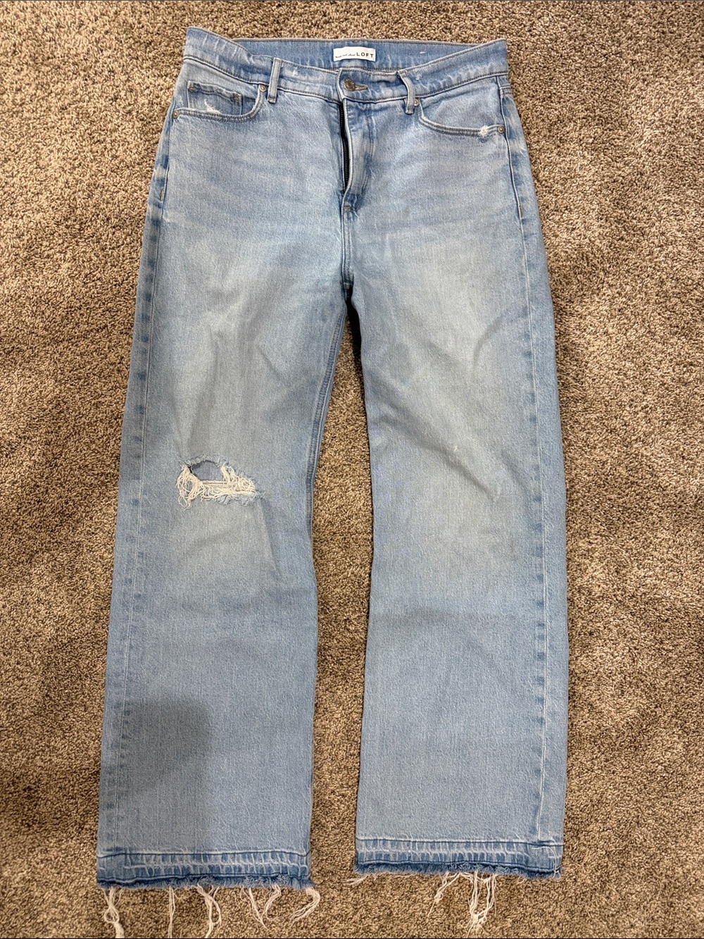 LOFT Light Blue Wide Leg Jeans with Distressed Knee